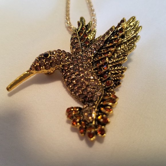 🐞🤎Gold/Brown Hummingbird Necklace / Brooch - NWOT🤎🐞 - Picture 4 of 7